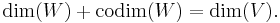 \dim(W) %2B \operatorname{codim}(W) = \dim(V).