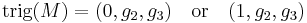 {\rm trig}(M)=(0,g_2,g_3)\quad \mbox{or}\quad (1,g_2,g_3)