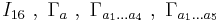  I_{16} ~,~ \Gamma_{a} ~,~ \Gamma_{a_1 \dots a_4} ~,~ \Gamma_{a_1 \dots a_5} 