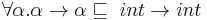 \forall\alpha.\alpha\rightarrow\alpha \sqsubseteq\ int\rightarrow int