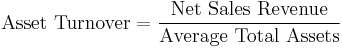 \mbox{Asset Turnover} = \frac{\mbox{Net Sales Revenue}}{\mbox{Average Total Assets}}