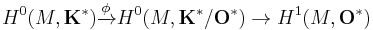 H^0(M,\mathbf{K}^*)\xrightarrow{\phi} H^0(M,\mathbf{K}^*/\mathbf{O}^*)\to H^1(M,\mathbf{O}^*)