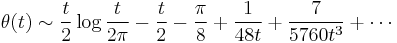 \theta(t) \sim \frac{t}{2}\log \frac{t}{2\pi} - \frac{t}{2} - \frac{\pi}{8}%2B\frac{1}{48t}%2B \frac{7}{5760t^3}%2B\cdots