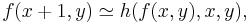 f(x%2B1,y) \simeq h(f(x,y),x,y),\,