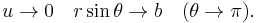 u\to 0 \quad r\sin\theta\to b \quad(\theta\to\pi).