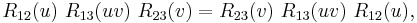 R_{12}(u) \ R_{13}(uv) \ R_{23}(v) = R_{23}(v) \ R_{13}(uv) \ R_{12}(u),