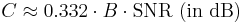  C \approx 0.332 \cdot B \cdot \mathrm{SNR\ (in\ dB)} 