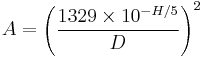 A =\left ( \frac{1329\times10^{-H/5}}{D} \right ) ^2