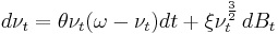  d\nu_t = \theta\nu_t(\omega - \nu_t)dt %2B \xi \nu_t^\frac{3}{2}\,dB_t \,