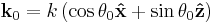  \mathbf{k}_0 = k \left( \cos{\theta_0} \mathbf{\hat{x}} %2B \sin{\theta_0} \mathbf{\hat{z}} \right) 