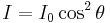 I = I_0\cos^2\theta\,\!