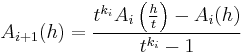  A_{i%2B1}(h) = \frac{t^{k_i}A_i\left(\frac{h}{t}\right) - A_i(h)}{t^{k_i}-1} 