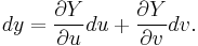 dy = \frac{\partial Y}{\partial u} du %2B \frac{\partial Y}{\partial v} dv.