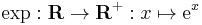 \exp�: \mathbf{R} \to \mathbf{R}^%2B�: x \mapsto \mathrm{e}^x