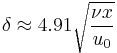  \delta \approx 4.91 \sqrt{ {\nu x}\over u_0} 