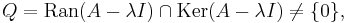 Q = \mathrm{Ran}(A - \lambda I) \cap \mathrm{Ker}(A - \lambda I) \neq \{0\},