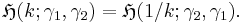 \mathfrak{H}(k; \gamma_1, \gamma_2) = \mathfrak{H}(1/k; \gamma_2, \gamma_1).