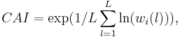 CAI=\exp( 1/L \sum_{l=1}^L{\ln (w_i(l))}),