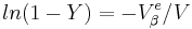 ln(1-Y)=-V_\beta^e/V  \,\!