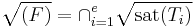 \sqrt{(F)}=\cap_{i=1}^{e}\sqrt{\mathrm{sat}(T_i)}