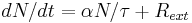 dN/dt = \alpha N/\tau %2B R_{ext}