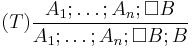 (T) \frac{A_1;\ldots;A_n;\Box B}{A_1;\ldots;A_n; \Box B; B}