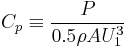 C_p\equiv\frac{P}{0.5\rho AU_1^3}