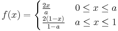  f(x) = \begin{cases} \frac{2x}{a} & 0 \leq x \leq a\\ \frac{2(1-x)}{1-a} & a \leq x \leq 1 \end{cases}