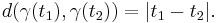 d(\gamma(t_1),\gamma(t_2))=|t_1-t_2|.\,