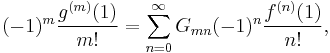 (-1)^m \frac{g^{(m)}(1)}{m!} = \sum_{n=0}^\infty G_{mn} (-1)^n \frac{f^{(n)}(1)}{n!},