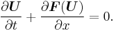 
\frac{\partial \boldsymbol{U}}{\partial t} %2B \frac{\partial \boldsymbol{F}(\boldsymbol{U})}{\partial x} = 0.
