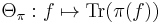 \Theta_\pi:f\mapsto \operatorname{Tr}(\pi(f))