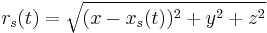 r_s(t)=\sqrt{(x-x_s(t))^2%2By^2%2Bz^2}