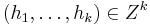 (h_1,\dots ,h_k)\in Z^k