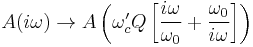 A(i\omega) \to A\left( \omega_c' Q \left[ \frac {i\omega}{\omega_0}%2B\frac {\omega_0}{i\omega} \right] \right)