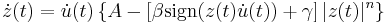  \dot{z}(t) = \dot{u}(t) \left\{A - \left[\beta\operatorname{sign}(z(t)\dot{u}(t)) %2B \gamma \right]|z(t)|^n \right\}  