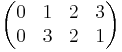 \begin{pmatrix}
0 &1 & 2 & 3 \\
0 &3 & 2 & 1\end{pmatrix} 