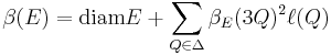 \beta(E)=\text{diam} E%2B \sum_{Q\in\Delta}\beta_{E}(3Q)^2 \ell(Q)