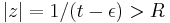 |z|=1/(t-\epsilon) > R