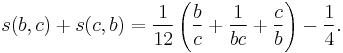 s(b,c)%2Bs(c,b) =\frac{1}{12}\left(\frac{b}{c}%2B\frac{1}{bc}%2B\frac{c}{b}\right)-\frac{1}{4}.