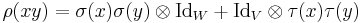 \rho(xy) = \sigma(x) \sigma(y) \otimes \mbox{Id}_W %2B \mbox{Id}_V \otimes \tau(x) \tau(y)