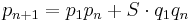 p_{n%2B1} = p_1 p_n %2B S \cdot q_1 q_n\,\!