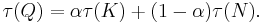 \tau(Q)=\alpha \tau(K)%2B (1-\alpha)\tau(N).\,