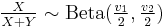 \tfrac{X}{X%2BY} \sim {\rm Beta}(\tfrac{v_1}{2}, \tfrac{v_2}{2})\,