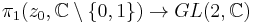 \pi_1(z_0,\mathbb{C}\setminus\{0,1\}) \to GL(2,\mathbb{C})