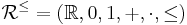 \mathcal{R}^{\le}=(\mathbb{R},0,1,%2B,\cdot,\le)