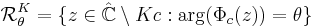 \mathcal{R}^K  _{\theta} = \{ z\in \mathbb{\hat{C}}\setminus Kc �: \arg(\Phi_c(z)) =  \theta \}