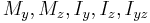 M_y, M_z, I_y, I_z, I_{yz}