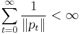 \sum_{t=0}^{\infty} \frac{1}{\| p_t \| } < \infty 