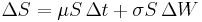 \Delta S = \mu S \,\Delta t%2B\sigma S\,\Delta W\,